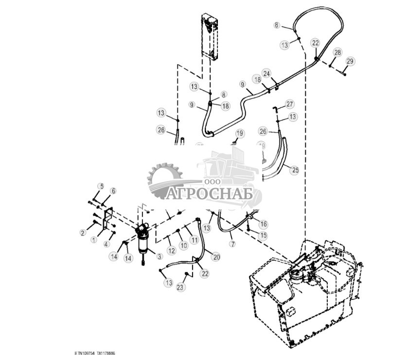 Топл. фильтр и трубопр. (Engine 4045HT072- RE545795, 4045HT086-RE566132-) ( - 303523) - ST817712 179.jpg